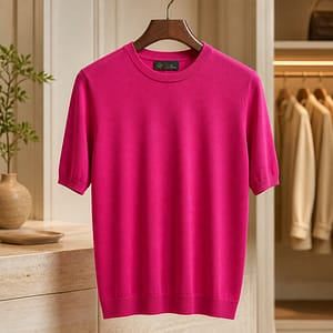ALAN PAINE Knitted Cotton Tee In Fuchsia