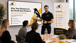 Business professionals attending a corporate training workshop in a modern meeting room
