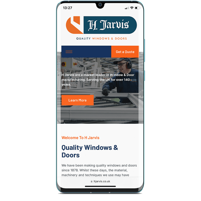 screenshot of mobile phone featuring H Jarvis website