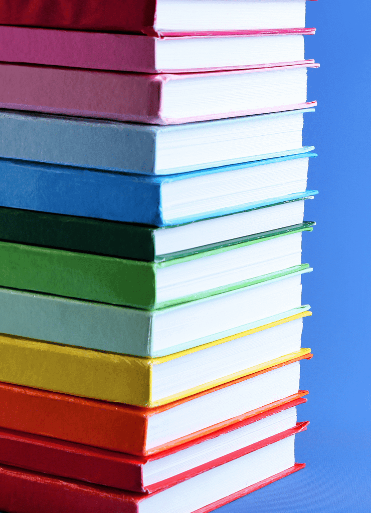 stack of colourful books