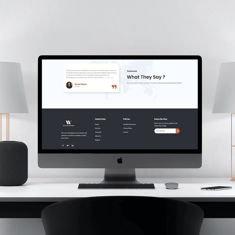 Desktop computer screen featuring WLS recruitment website