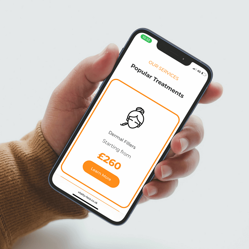 picture of smartphone displaying Vitality Face website